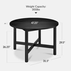 47in Round Solid Wood Dining Table, Modern Farmhouse Table For 4