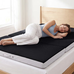 4in Portable Mattress Topper, Tri-Fold Mattress Pad - Onyx Black