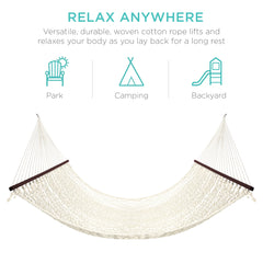 Cotton Rope 2-Person Double Hammock w/ Spreader Bars, Carrying Case