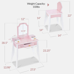 Kids Wooden Pretend Play Vanity and Chair Set w/ Mirror