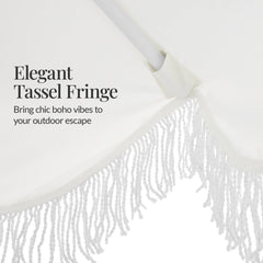 9ft Boho Fringe Umbrella Tilt, UPF50+, Steel Pole