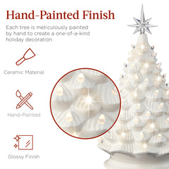 Large Pre-Lit Ceramic Christmas Tree Decoration w/ LED Light, Timer - 18in