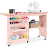 Folding Sewing Table Multipurpose Craft Station & Side Table w/ Wheels