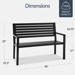 Outdoor Metal Patio Garden Bench, 790lb Capacity, Steel Slatted Seat