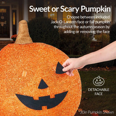 2pc Lighted Pop-Up Outdoor Halloween Holiday Pumpkin Set w/ 130 LED Lights