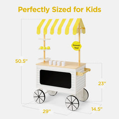 Kids Outdoor Lemonade Stand Play Kitchen w/ Canopy, Chalkboard, Wheels, 8Pcs