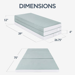 4in Portable Mattress Topper, Tri-Fold Mattress Pad - Seafoam