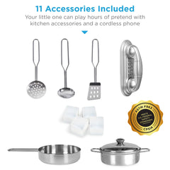 Wooden Play Kitchen for Kids with Accessories, Pretend Cooking Set, Ages 3+