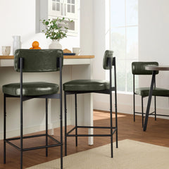 Set of 2 Armless Counter Height Bar Stools, Modern PU Faux Leather Stools