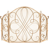 3-Panel Wrought Iron Metal Fireplace Screen Cover w/ Scroll Design - 55x33in