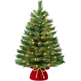 Pre-Lit Tabletop Christmas Tree w/ Red Velvet Cover & Gold Cord