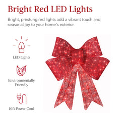 Pre-Lit Large Christmas Bow Decoration, Holiday Decor w/ 8 Functions