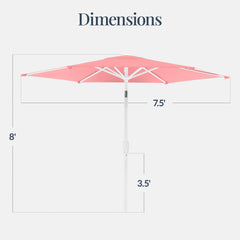 7.5ft Patio Market Umbrella with White Pole, Push Button Tilt and Crank Lift