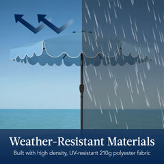 9ft Patio Market Umbrella, Scallop Trim, UV-Fade-Resistant, Crank & Tilt