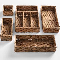 5PC Flatware Organizer Set, Woven Modular Silverware & Utensil Drawer Trays