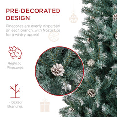 Pre-Decorated Christmas Tree w/ Pinecones, Flocked Branch Tips