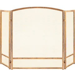 3-Panel Simple Steel Mesh Fireplace Screen w/ Worn Finish - 47.5x27.25in