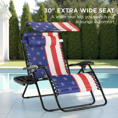 30" Wide Folding Zero Gravity Patio Lounge Chair w/Adjustable Canopy Shade