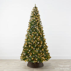 Pre-Lit Pre-Decorated Christmas Tree w/ Flocked Tips, Pinecones