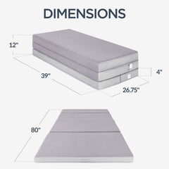 4in Portable Mattress Topper, Tri-Fold Mattress Pad - Gray