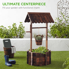 21.5" Rustic Wooden Wishing Well Planter Yard Decoration w/ Hanging Bucket