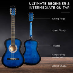 Beginner Acoustic Guitar Set w/ Case, Strap, Extra Strings - 38in