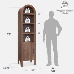 72" Tall Narrow Arched Pantry Cabinet w/ Door, 4-Tier Storage Cabinet