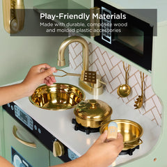 Wooden Play Kitchen for Kids with Accessories, Pretend Cooking Set, Ages 3+