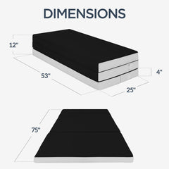 4in Portable Mattress Topper, Tri-Fold Mattress Pad - Onyx Black