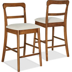 26" Counter-Height Farmhouse Wood Stools w/ Cushion & Backrest, Set of 2