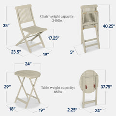 3-Piece Acacia Wood Bistro Set w/ Folding Table, 2 Chairs