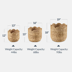 Scalloped 3PC Water Hyacinth Nesting Baskets
