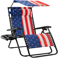 30" Wide Folding Zero Gravity Patio Lounge Chair w/Adjustable Canopy Shade