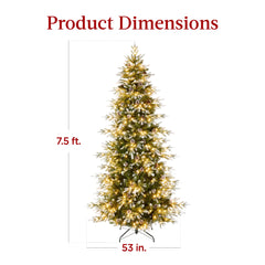 Pre-Lit Artificial Flocked Slim Aspen Noble Fir Christmas Tree w/ Stand
