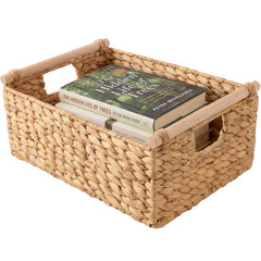 Wicker Storage Basket,  Shelf Basket w/ Wooden Handles