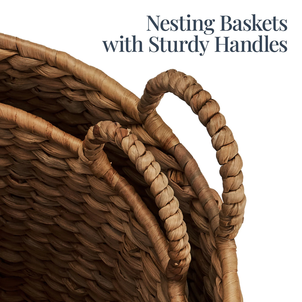 Round Storage Basket w/ Handles, Handwoven Water Hyacinth Tote