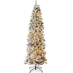 Pre-Lit Snow Flocked Artificial Pencil Christmas Tree
