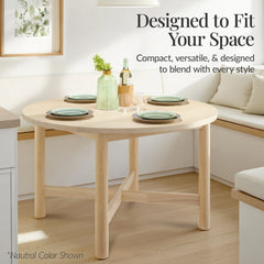 47in Round Solid Wood Dining Table, Modern Farmhouse Table For 4