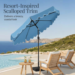 9ft Patio Market Umbrella, Scallop Trim, UV-Fade-Resistant, Crank & Tilt