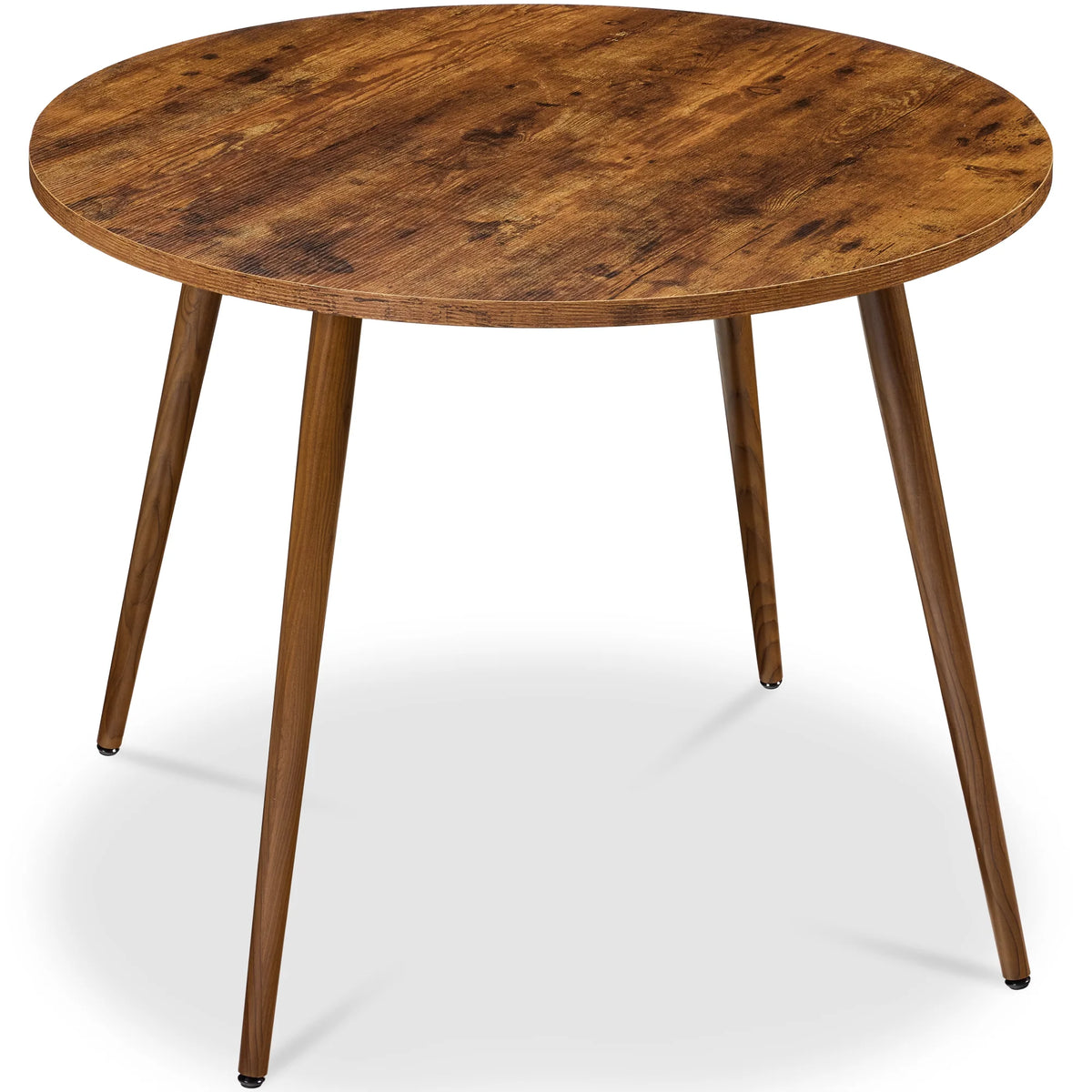 Round Mid-Century Modern 35.5in Dining Table, Dinette for Home or Kitchen w/Wood Finish Steel Legs