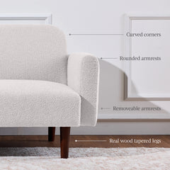 Curved Convertible Futon, Boucle Fabric Split-Back Sleeper Bed