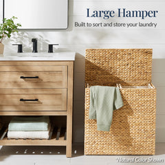Large Water Hyacinth Double Laundry Hamper Basket w/ 2 Liner Bags