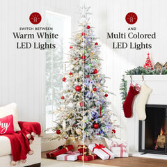 Pre-Lit Flocked Artificial Aspen Noble Fir Christmas Tree w/ Metal Stand