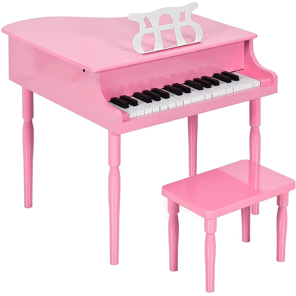 Kids Mini Wooden Grand Piano w/ Lid, Bench, Music Rack, Song Book, Stickers