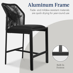 Set of 2 Indoor Outdoor Counter Height Bar Stools w/ All-Weather Rope