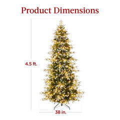 Pre-Lit Artificial Flocked Slim Aspen Noble Fir Christmas Tree w/ Stand