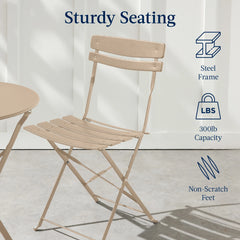 3-Piece Small Folding Patio Bistro Set w/ 2 Chairs