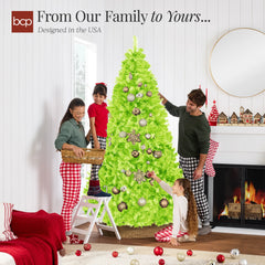 Artificial Lime Green Christmas Tree, Unlit Pine Design w/Easy Assembly