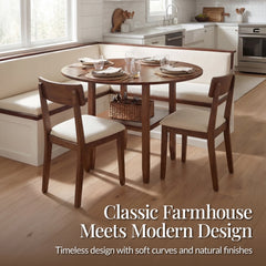 42" Round Drop Leaf Dining Table For 4, Solid Wood Table W/ Storage Shelf