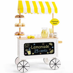 Kids Outdoor Lemonade Stand Play Kitchen w/ Canopy, Chalkboard, Wheels, 8Pcs